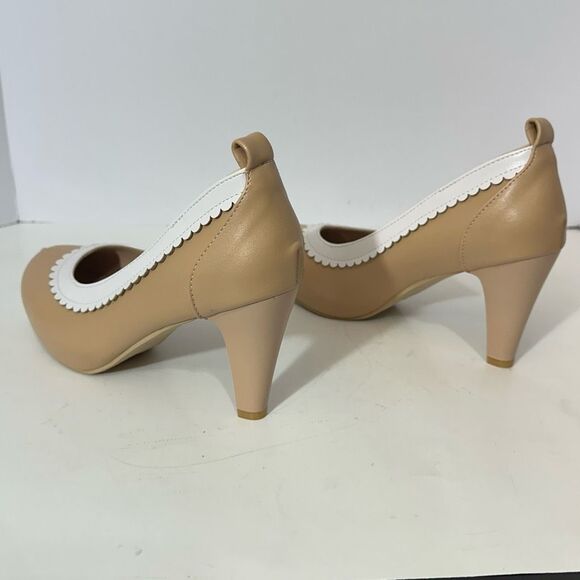 Women’s Block heels Round Toe Mary Jane Shoes Strapless Tan | Women Size 7.5/8 - Picture 3 of 9